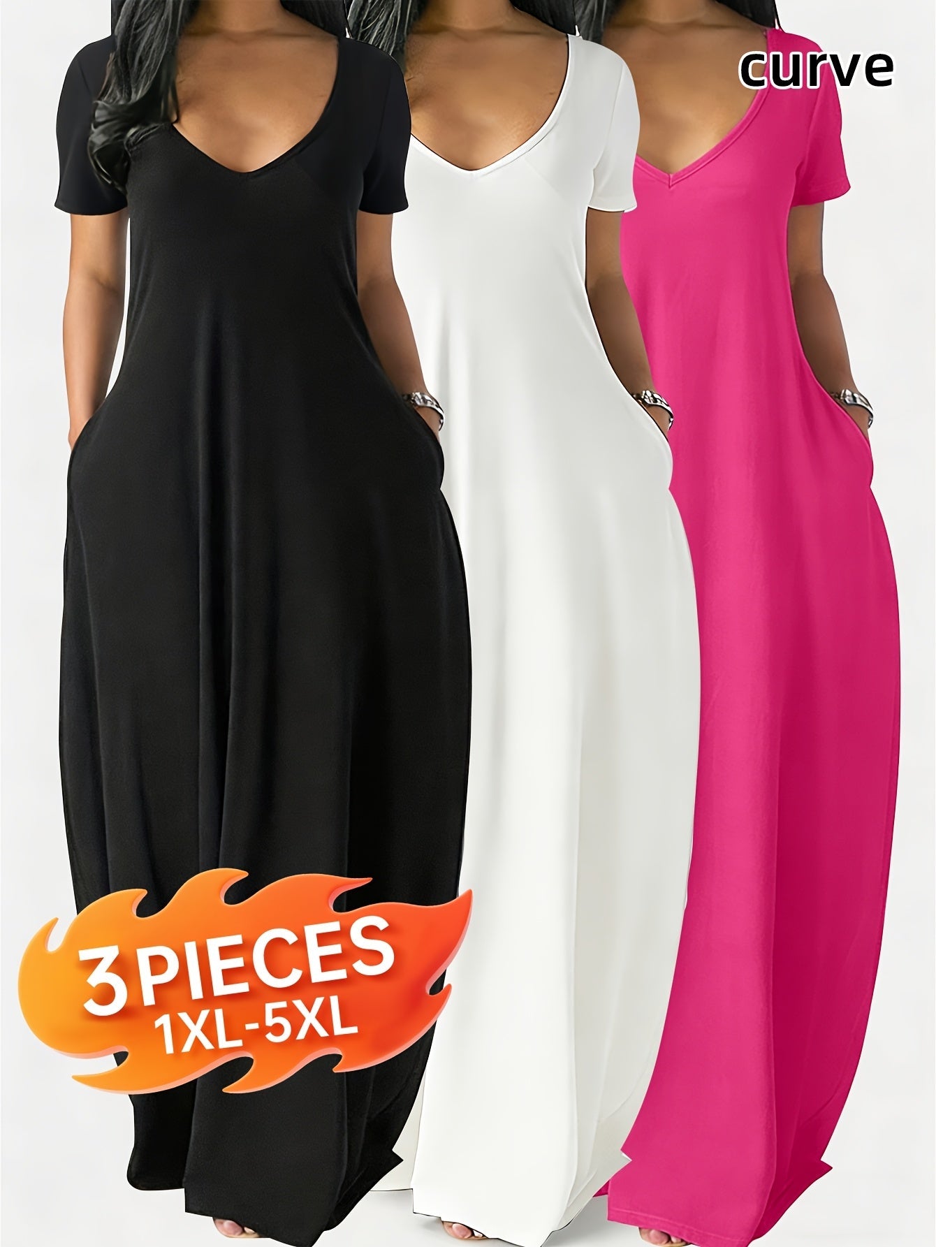 Women's Nightgown Multipack – Women's Plus Size 3-Pack Nightgowns - Spring Summer detail view