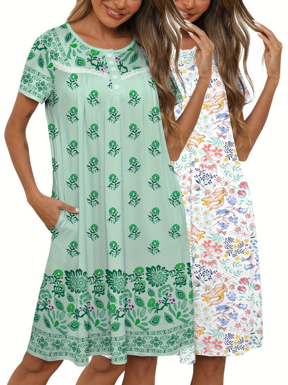 Women's Nightgown - Soft Lounge Comfort – Blue Lace Floral – Blue option – view 2