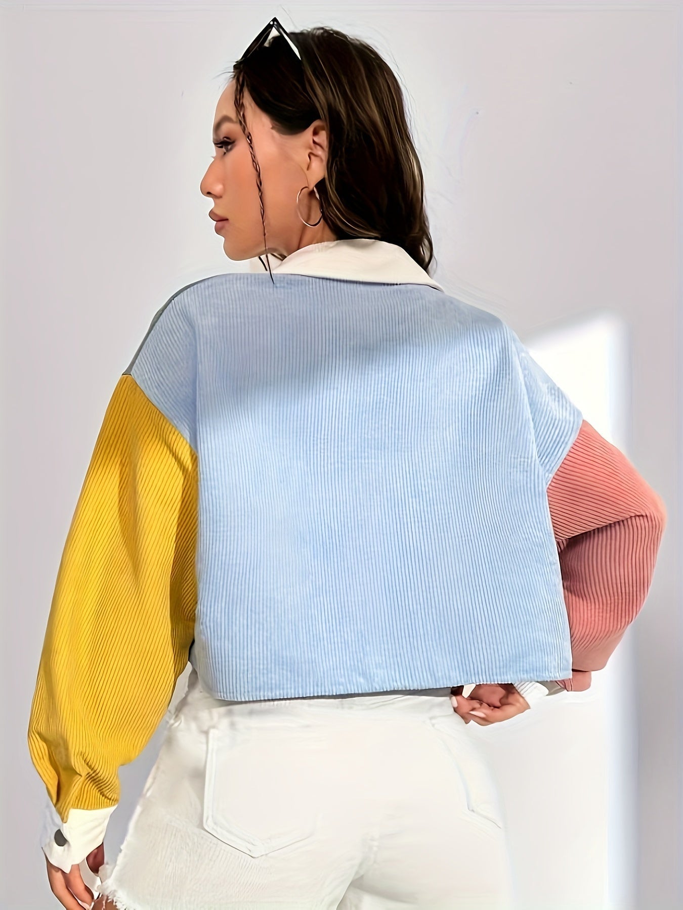 Women's Off-Shoulder Jacket - Color Block Letter Patch detail view