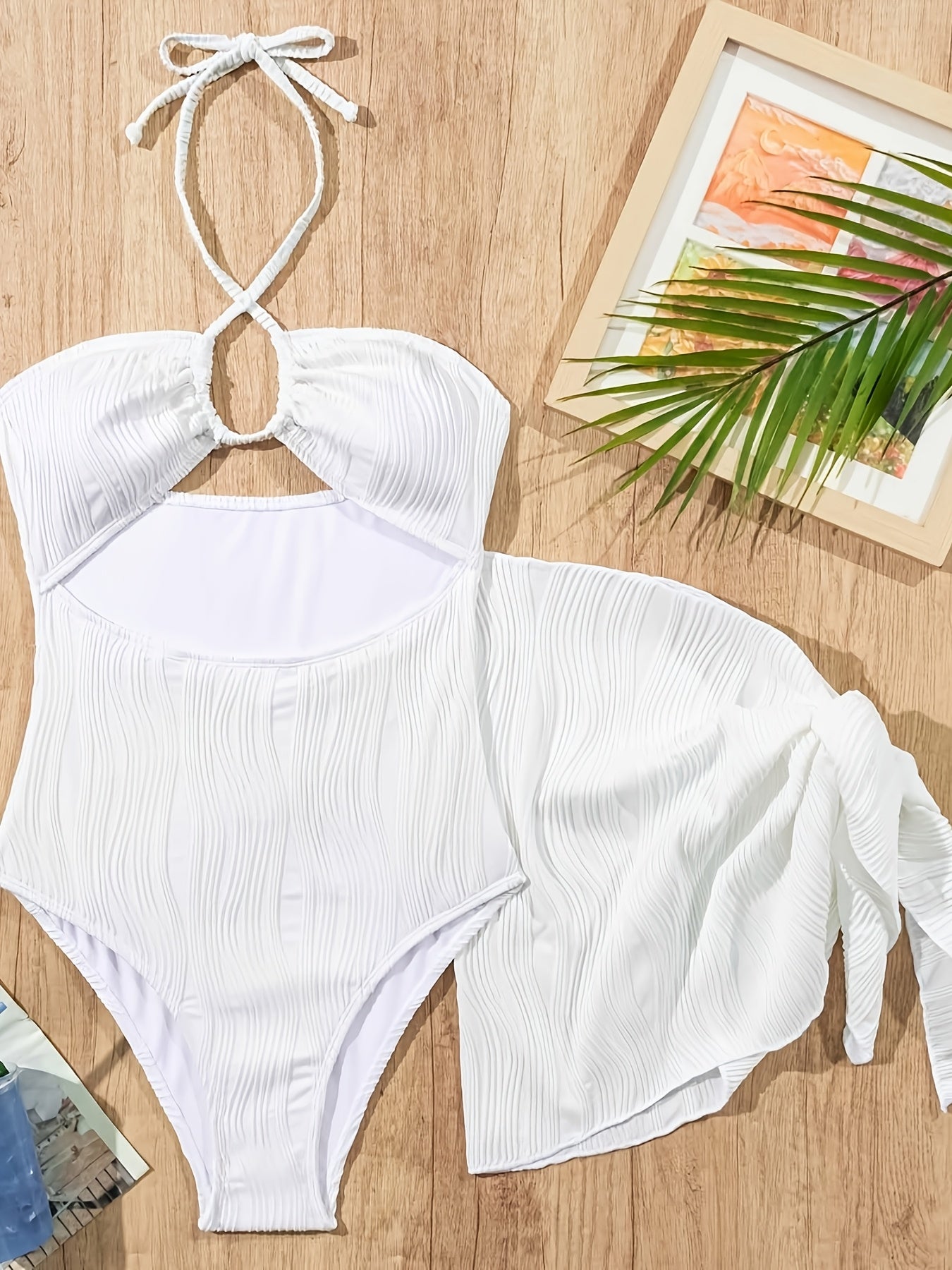 Women's One-Piece Swimsuit - Solid Color Halter Neck Tummy Control – view 7