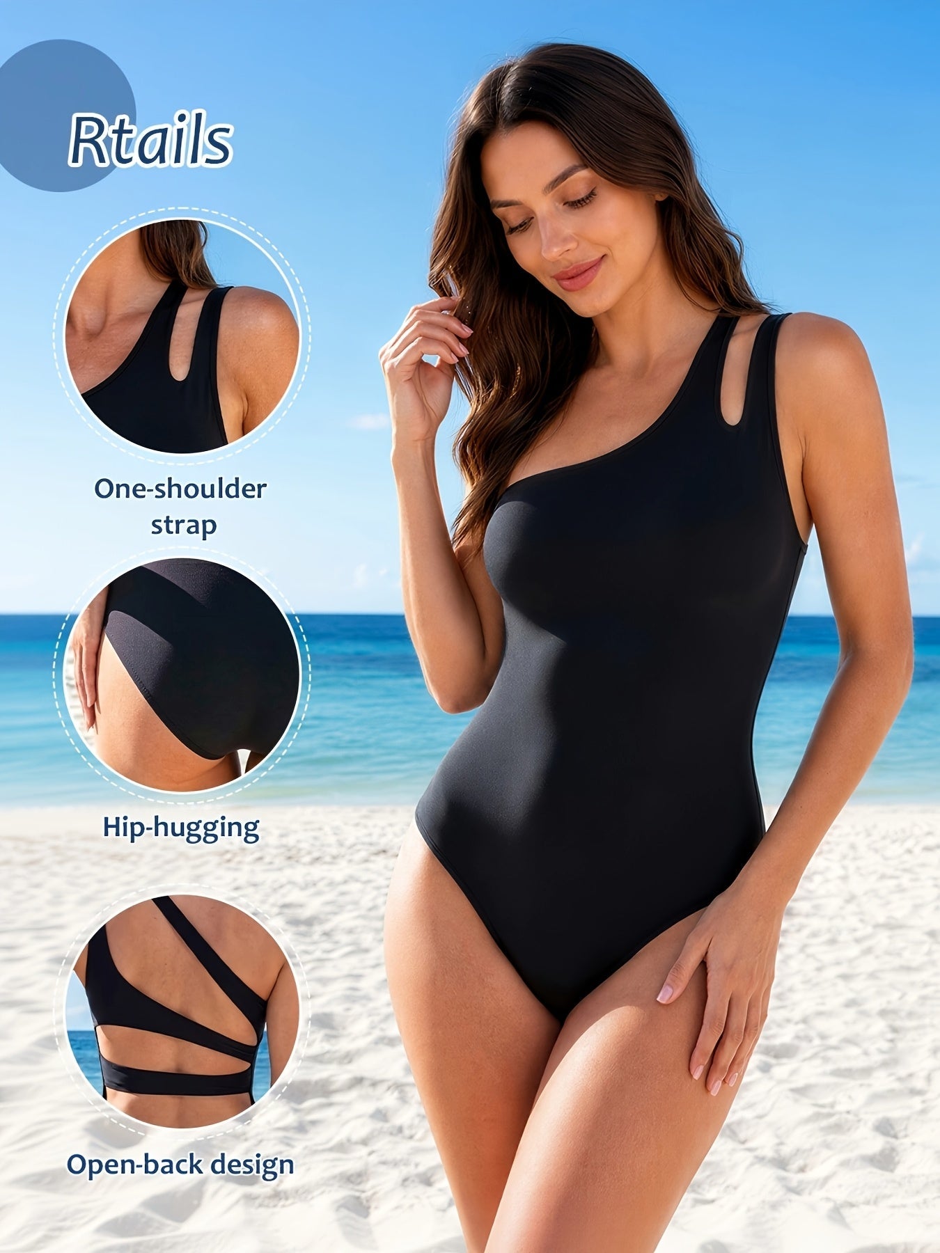 Women's One-Piece Swimsuit - Vacation Style One-Shoulder Tummy Control detail view