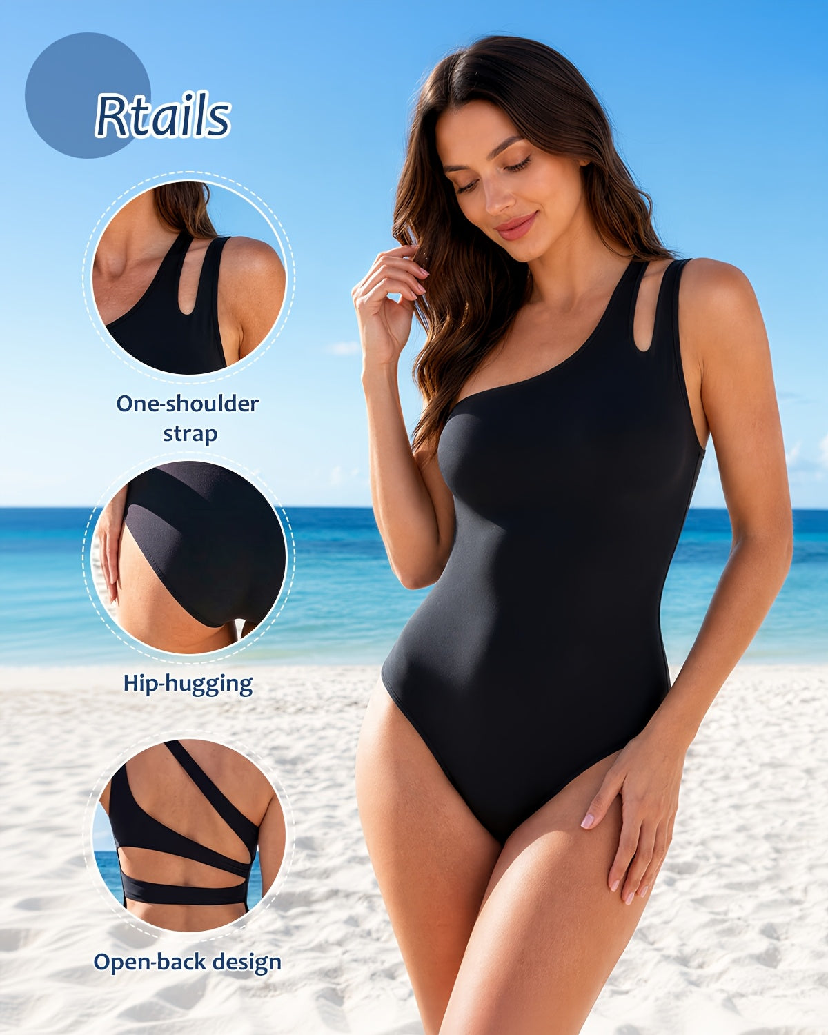 Women's One-Piece Swimsuit - Vacation Style One-Shoulder Tummy Control detail view