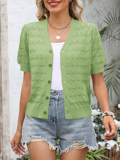 Women's Openwork Denim Open-Front Cardigan – Sizes S–XXL detail view