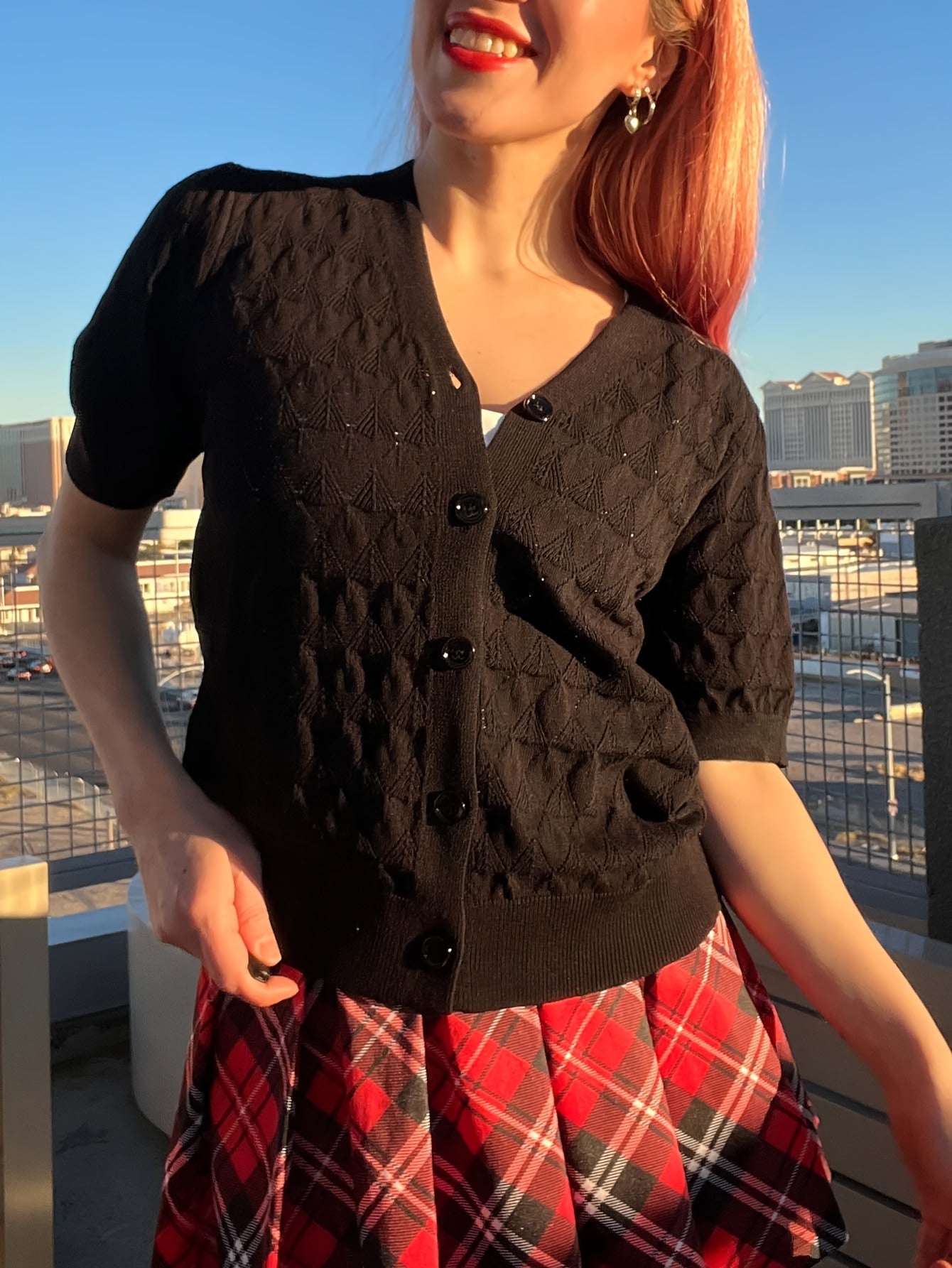 Women's Openwork Denim Open-Front Cardigan – Sizes S–XXL – Black option – view 2