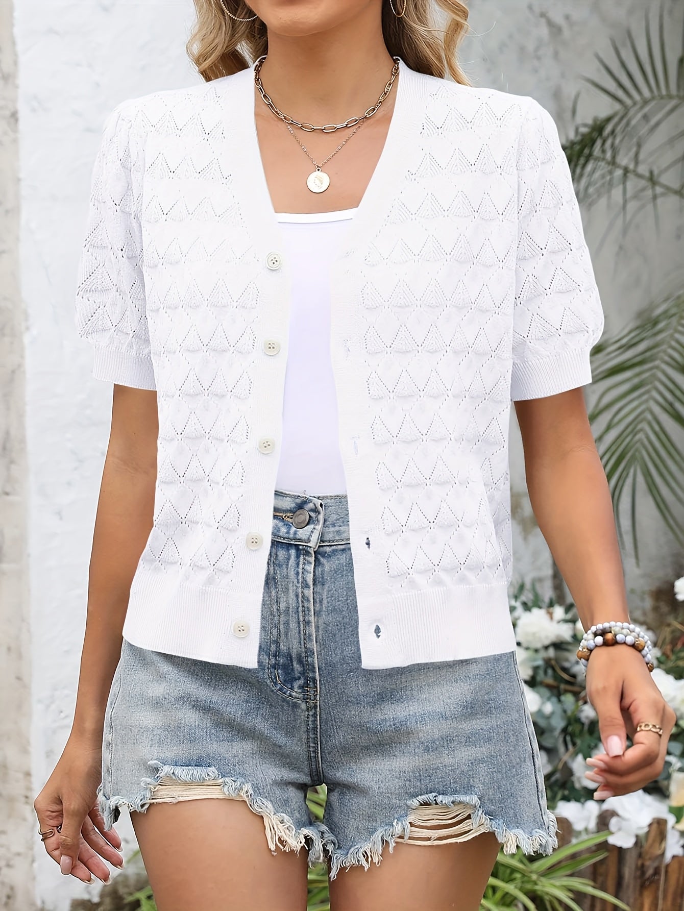 Women's Openwork Denim Open-Front Cardigan – Sizes S–XXL – Black option – view 3