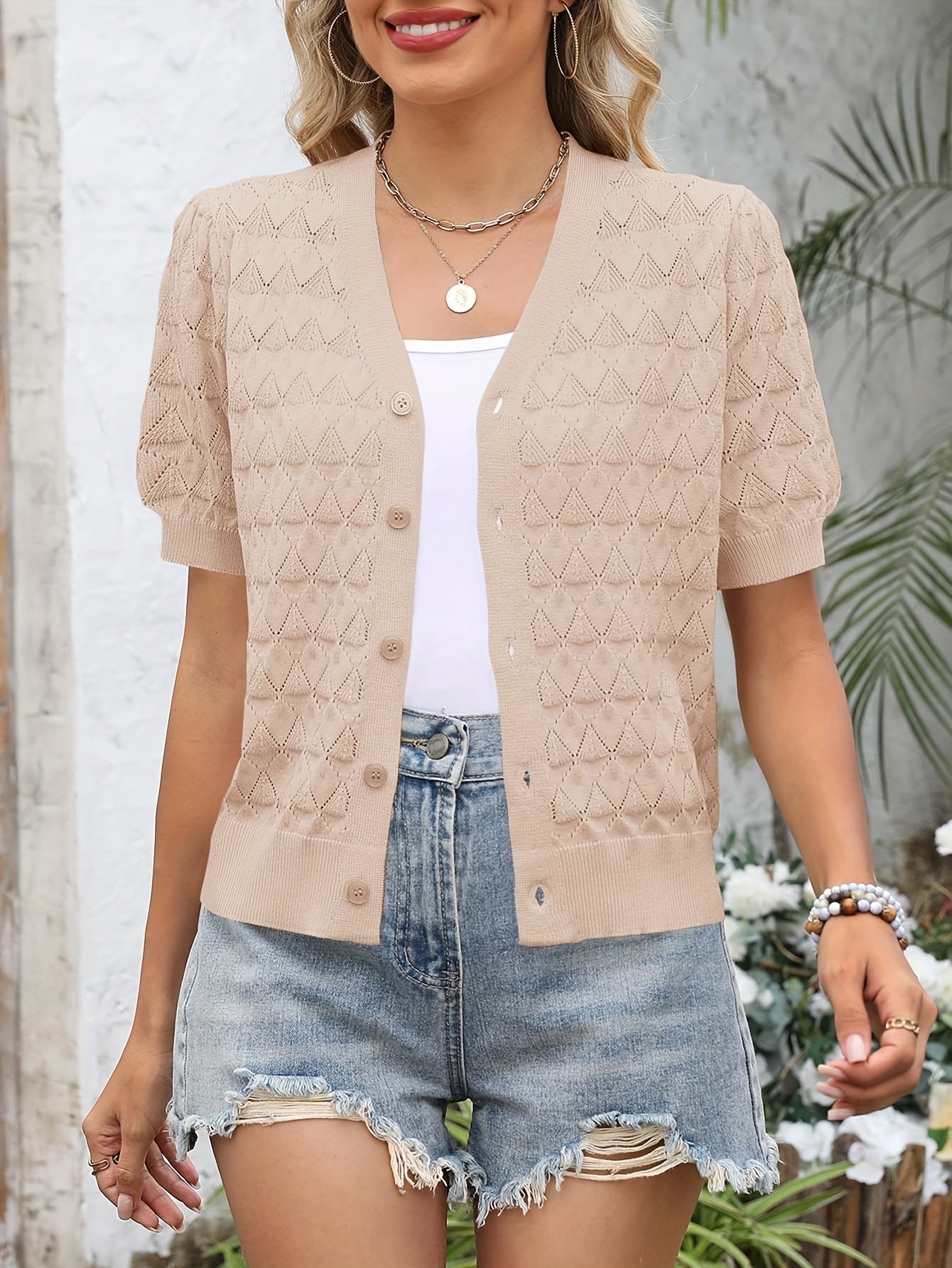 Women's Openwork Denim Open-Front Cardigan – Sizes S–XXL – Black option – view 5