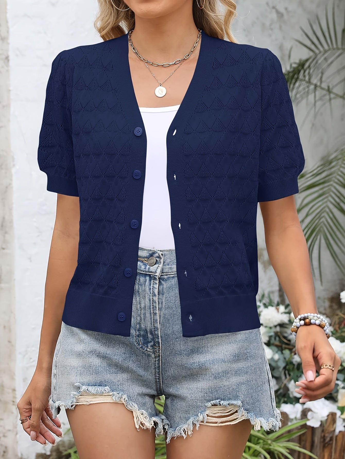 Women's Openwork Denim Open-Front Cardigan – Sizes S–XXL – Black option – view 8