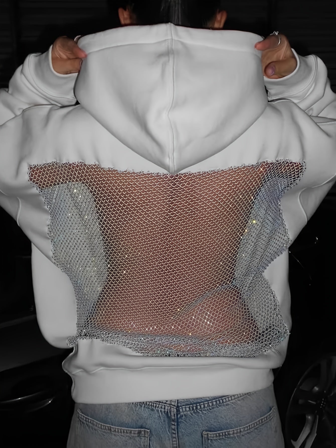Women's Openwork Pullover Hoodie detail view