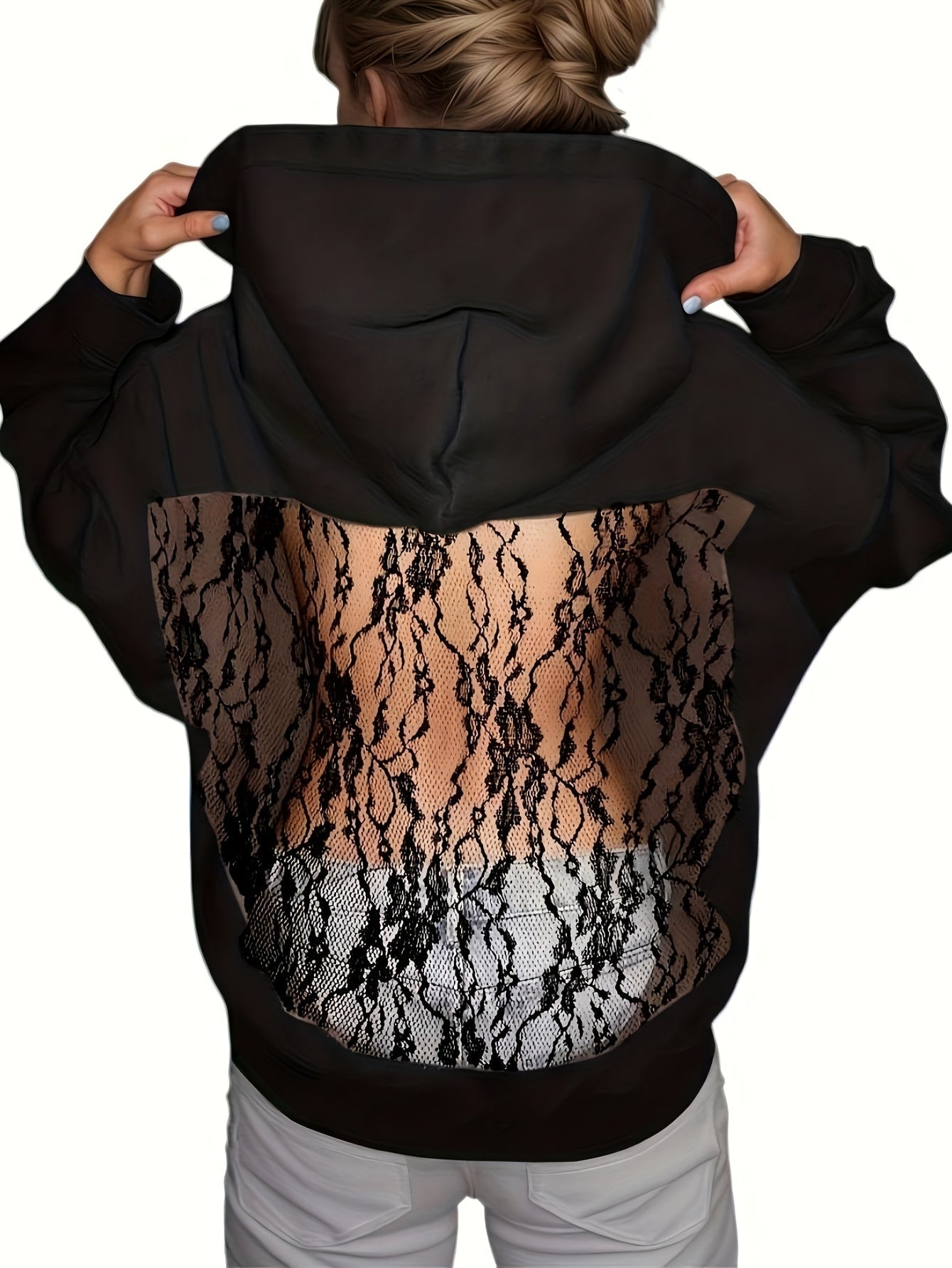 Women's Openwork Pullover Hoodie detail view