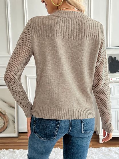 Women's Openwork Pullover Sweater - Slim Fit Classic Neck detail view