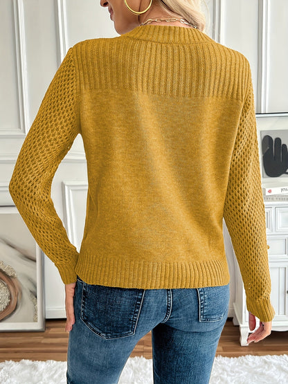 Women's Openwork Pullover Sweater - Slim Fit Classic Neck detail view