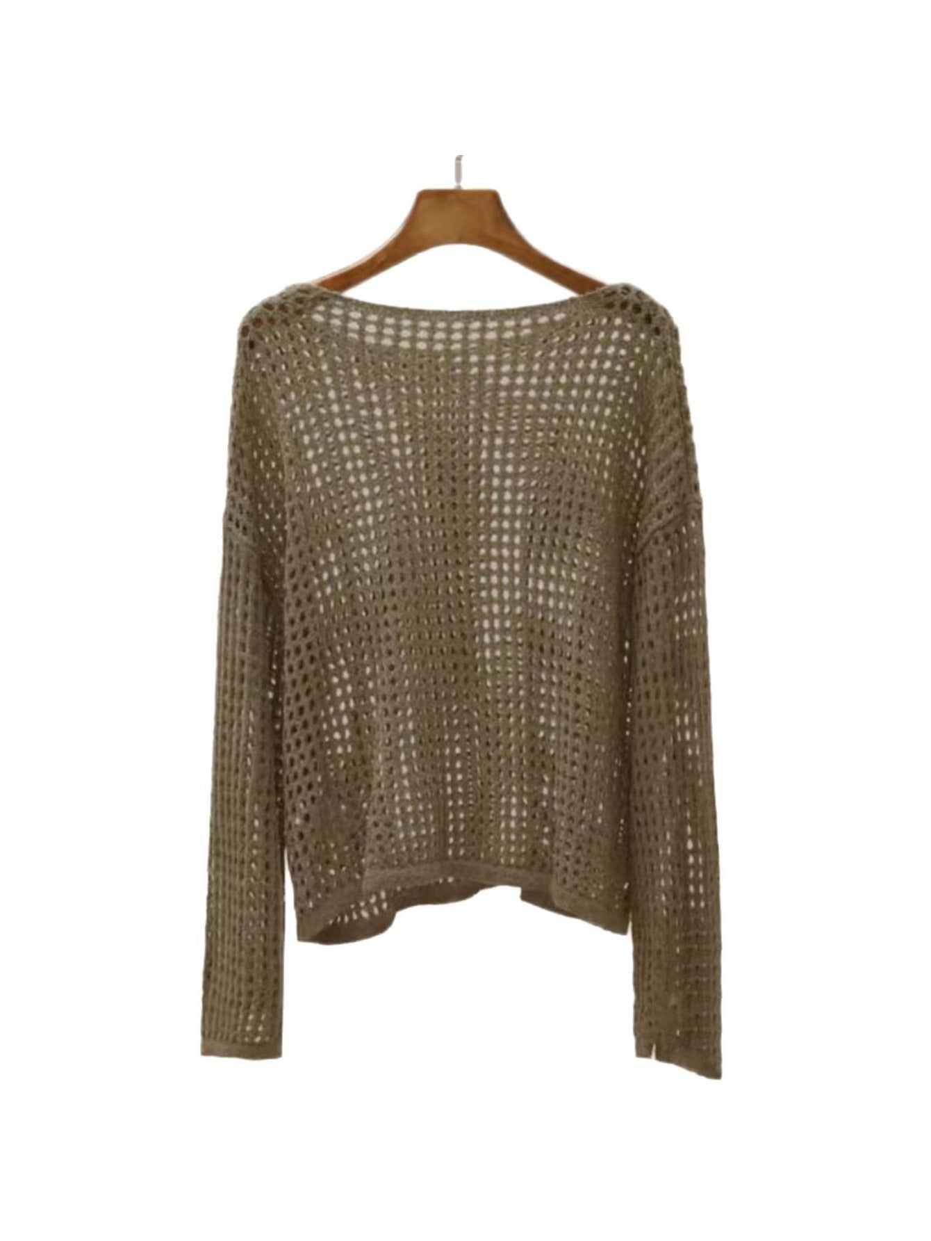 Women's Openwork Sweater - Crew Neck Long Sleeve detail view