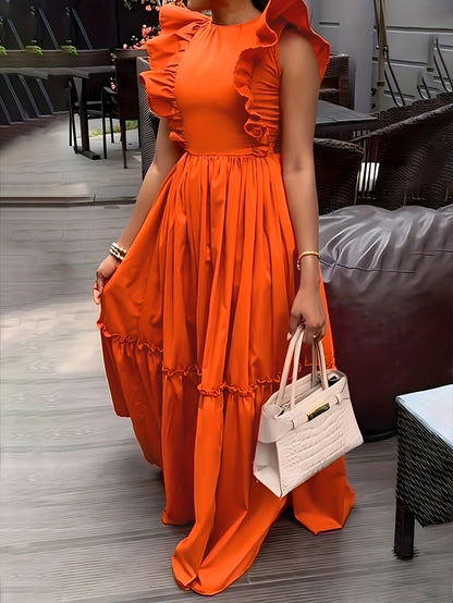 Women's Orange Red Solid Casual Dress detail view