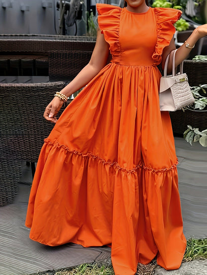 Women's Orange Red Solid Casual Dress detail view
