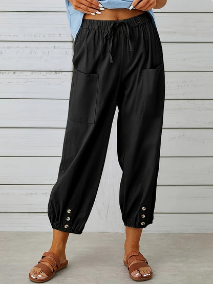 Women's Outfit Set – Women's Black, White, Blue Linen High-Waist Oversized Wide-Leg Pants – view 5