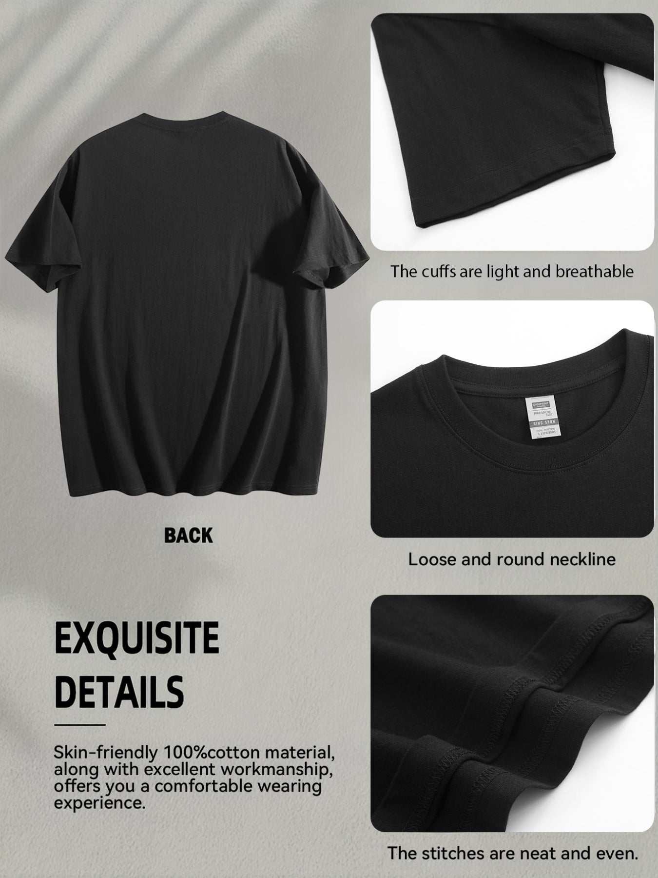 Women's Oversized T-Shirt - Round Neck Short Sleeve – Black detail view