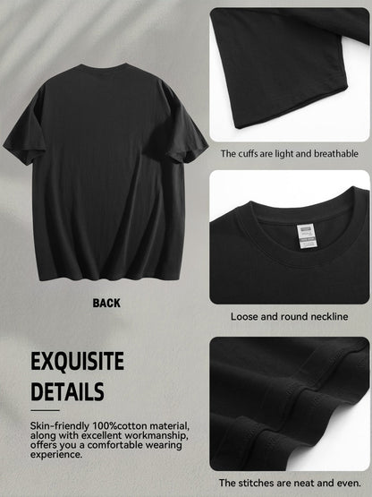 Women's Oversized T-Shirt - Round Neck Short Sleeve – Black detail view