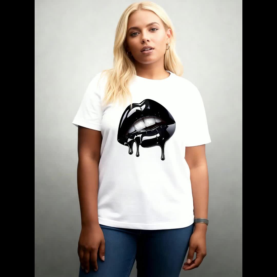 Women's Oversized T-Shirt - Round Neck Short Sleeve – Black / White detail view