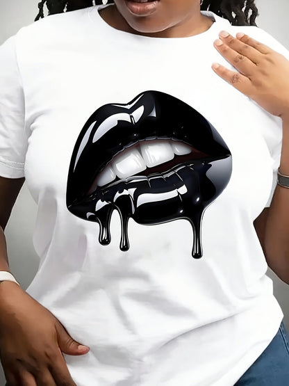 Women's Oversized T-Shirt - Round Neck Short Sleeve – Black / White detail view