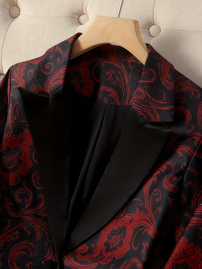 Women's Paisley Print Blazer - Longline Stain-Stitch Detail detail view