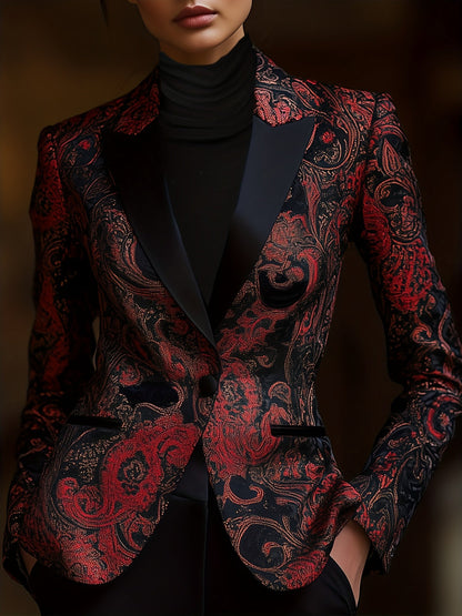 Women's Paisley Print Blazer - Longline Stain-Stitch Detail detail view
