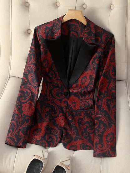 Women's Paisley Print Blazer - Longline Stain-Stitch Detail detail view