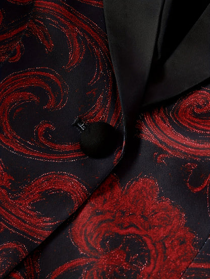 Women's Paisley Print Blazer - Longline Stain-Stitch Detail detail view