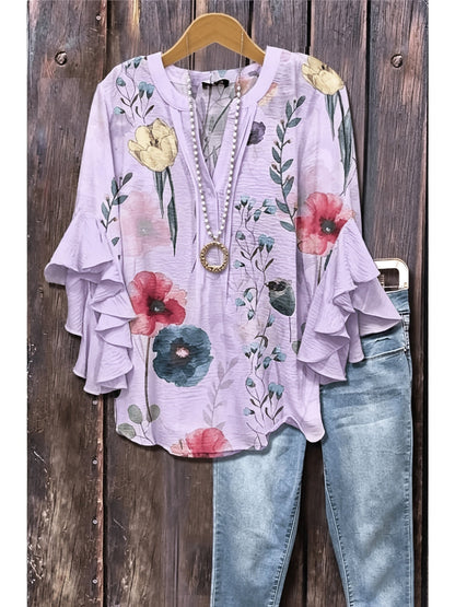 Women's Paisley Print Blouse - V-Neck Three-Quarter Sleeve detail view