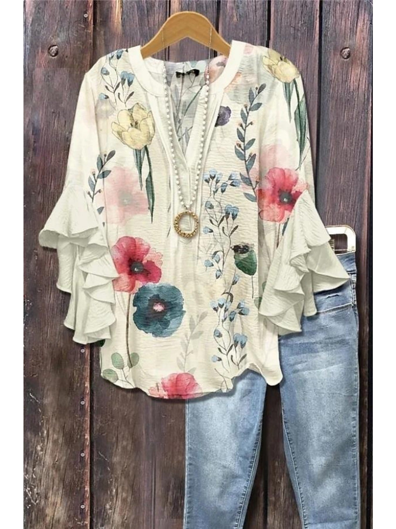 Women's Paisley Print Blouse - V-Neck Three-Quarter Sleeve – Blue option – view 4