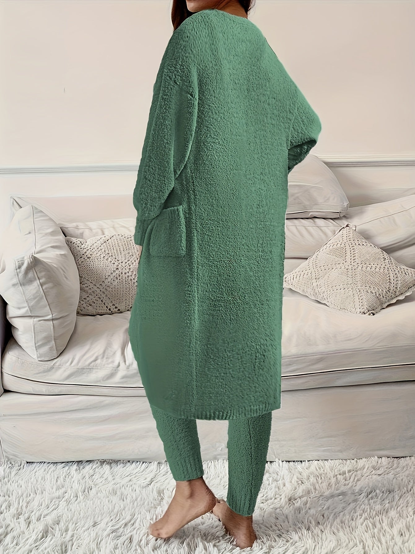 Women's Pajama Set - 3-Piece Solid Color Comfort, Khaki – view 5
