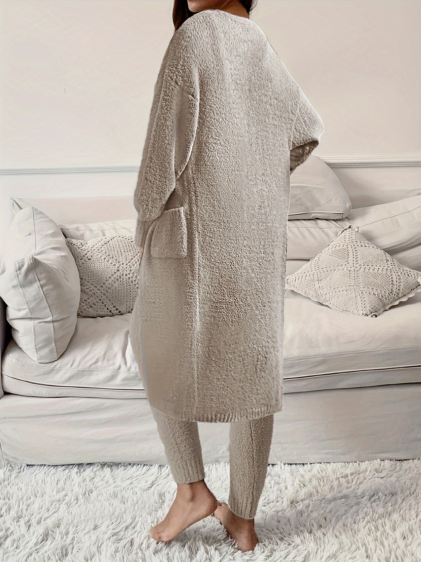 Women's Pajama Set - 3-Piece Solid Color Comfort, Khaki – view 6