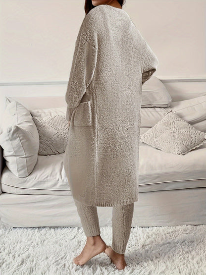 Women's Pajama Set - 3-Piece Solid Color Comfort, Khaki – view 10