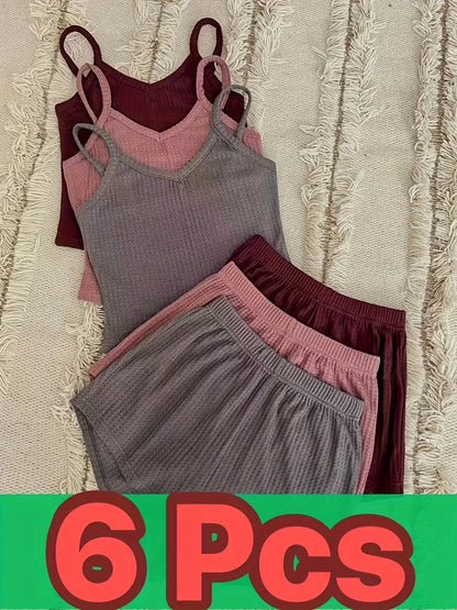 Women's Pajama Set - 6-Piece Solid Color Comfort – view 2