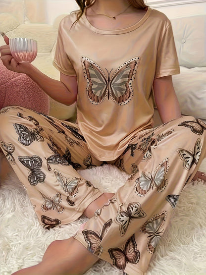 Women's Pajama Set - Butterfly Print – Khaki – view 7