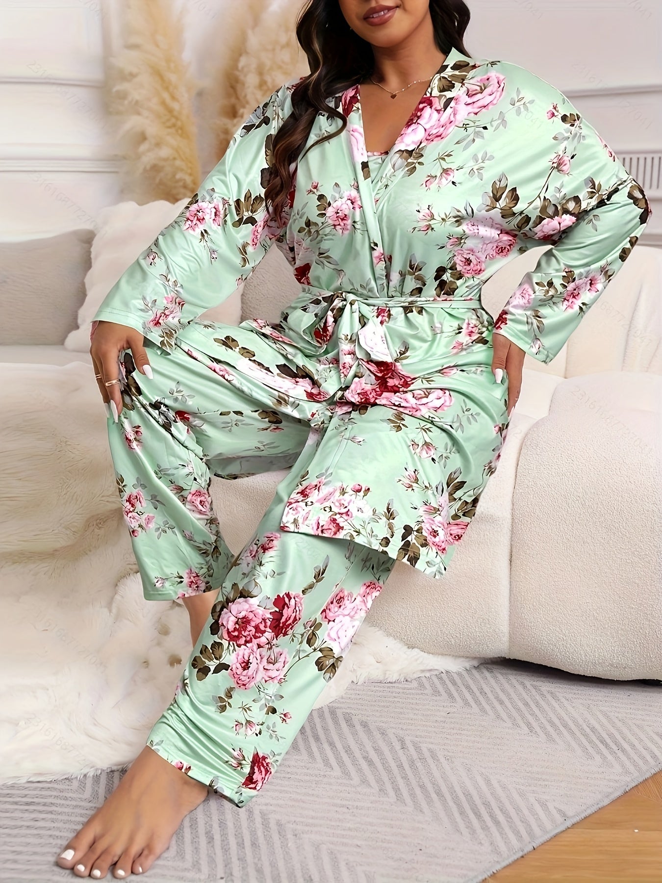 Women's Pajama Set - Floral Print – Black detail view