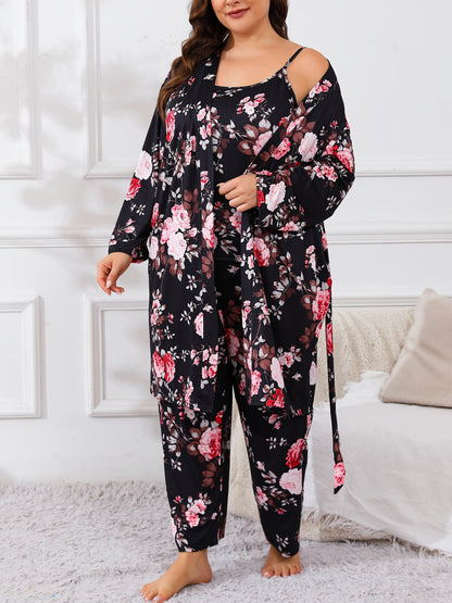 Women's Pajama Set - Floral Print – Black detail view