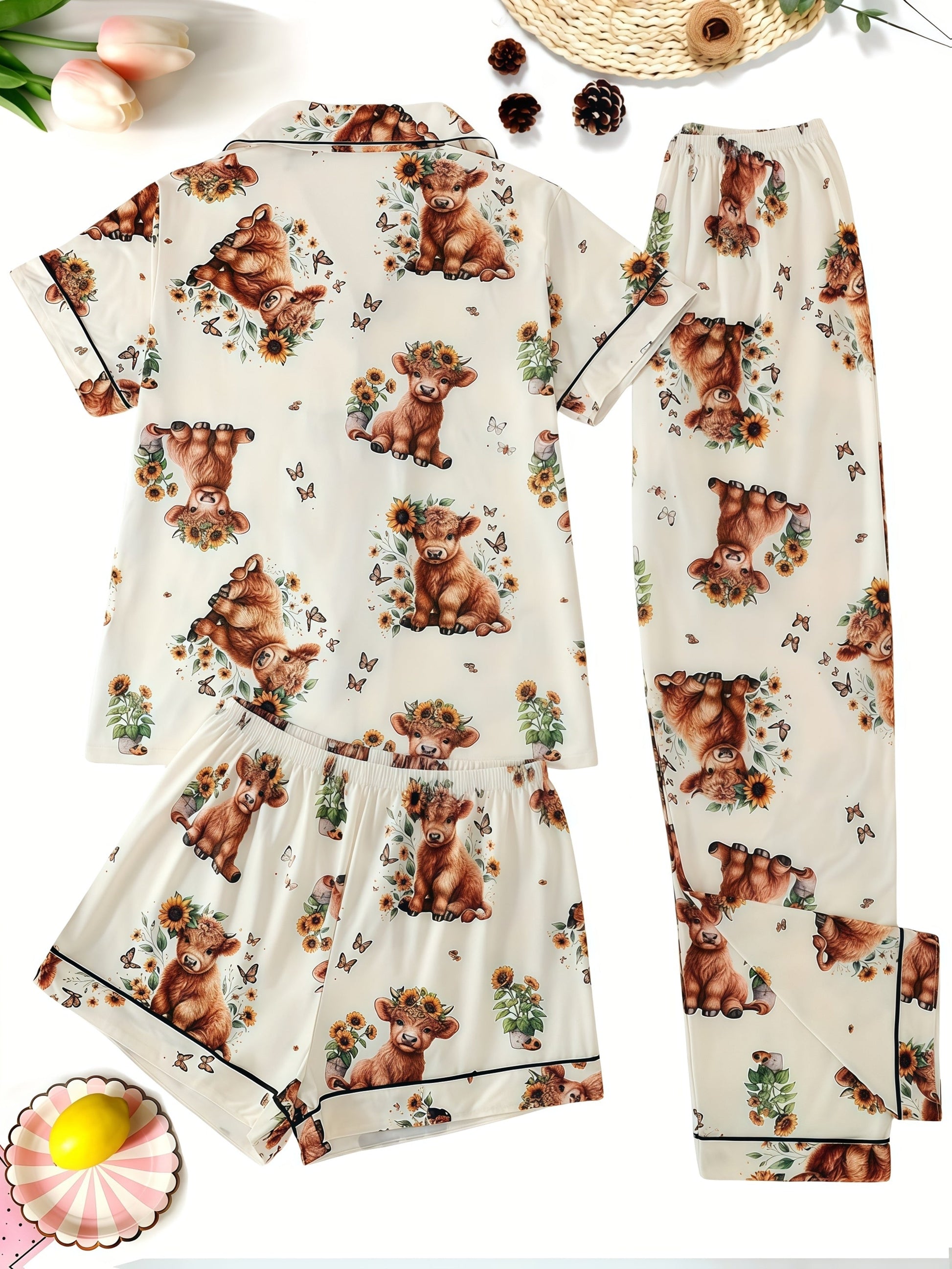Women's Pajama Set - Floral Print – Blue – view 3