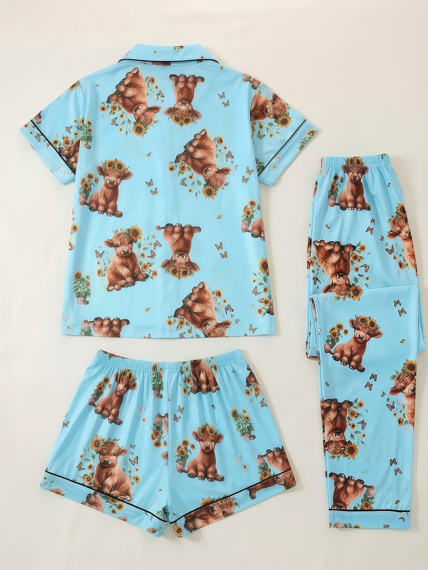 Women's Pajama Set - Floral Print – Blue – view 4