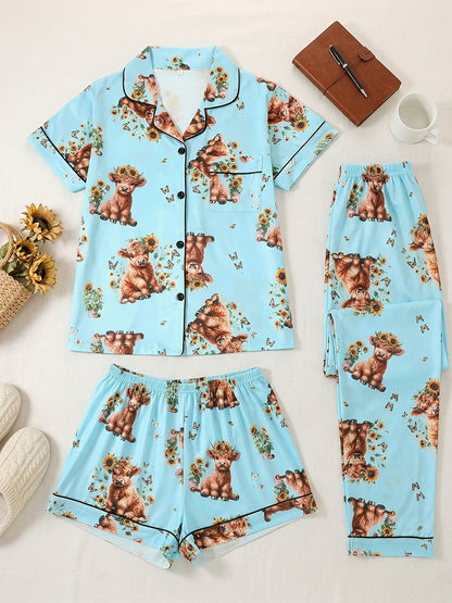Women's Pajama Set - Floral Print – Blue – view 5