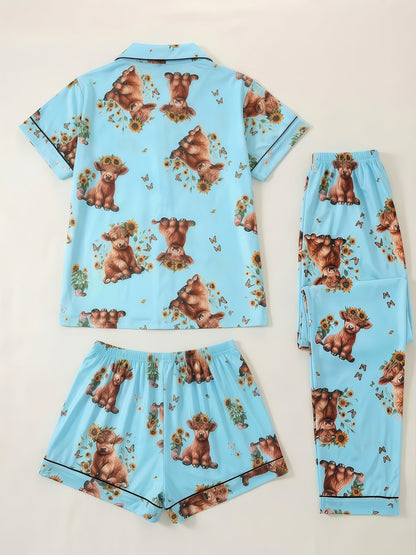Women's Pajama Set - Floral Print – Blue – view 6