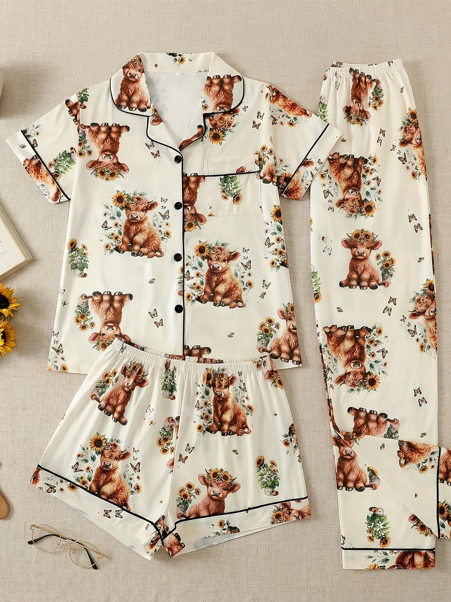 Women's Pajama Set - Floral Print – Blue – view 7