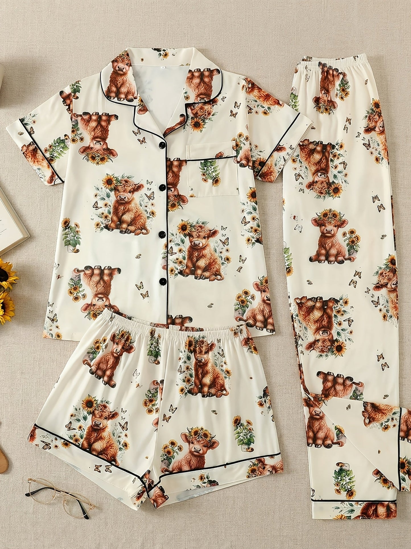 Women's Pajama Set - Floral Print – Blue – Blue option – view 2