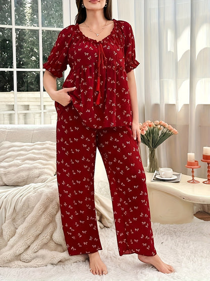 Women's Pajama Set - Graphic Print – Red – view 4