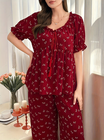 Women's Pajama Set - Graphic Print – Red – view 5