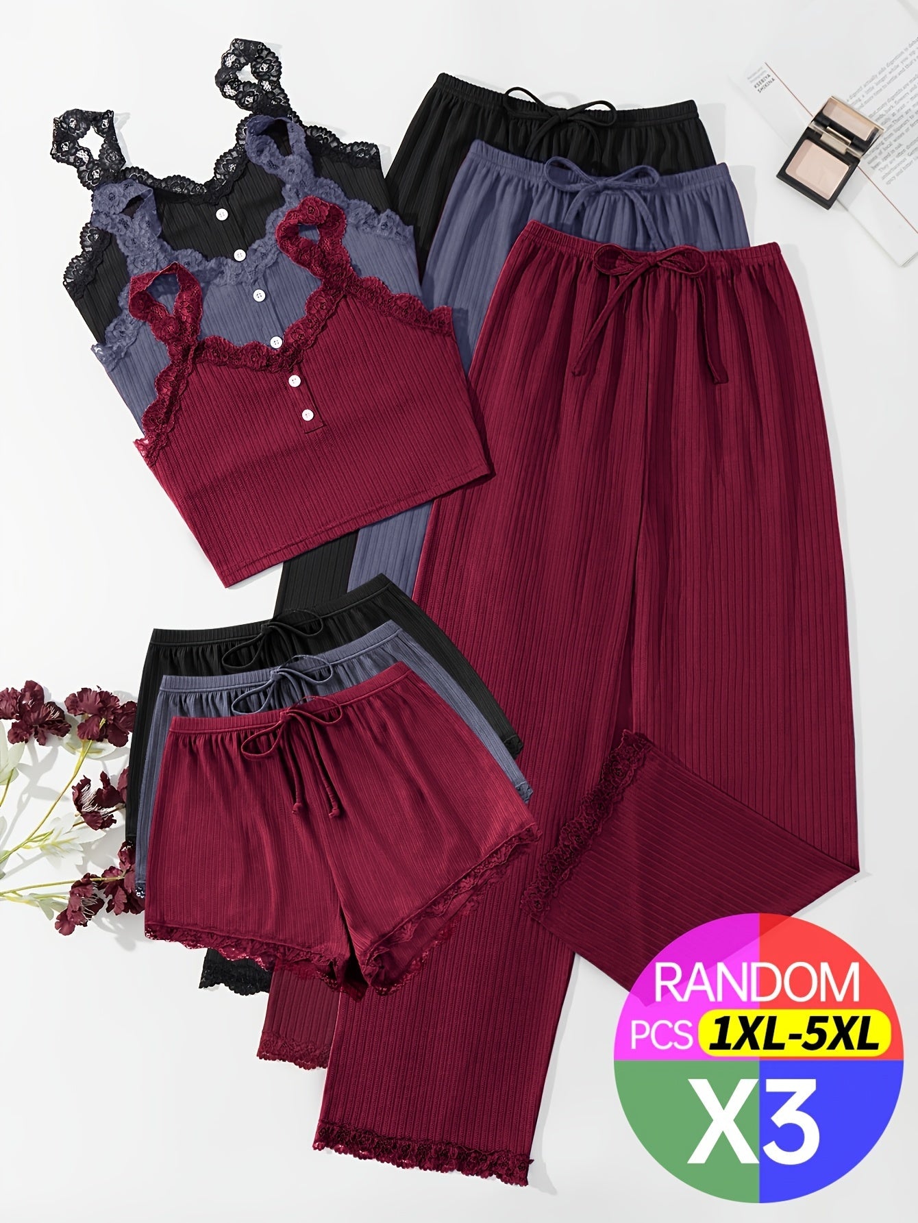 Women's Pajama Set - Lace Detail – Sizes 1XL–5XL detail view