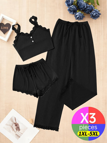 Women's Pajama Set - Lace Detail – Sizes 1XL–5XL detail view