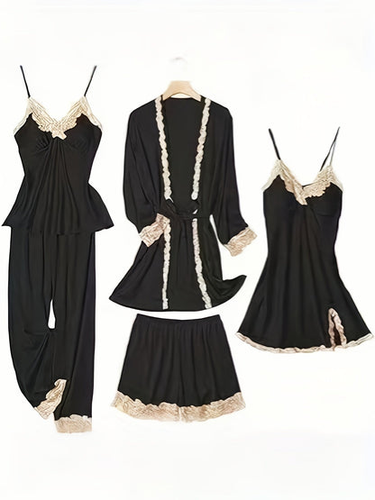 Women's Pajama Set - Satin Lace – Black option – view 2