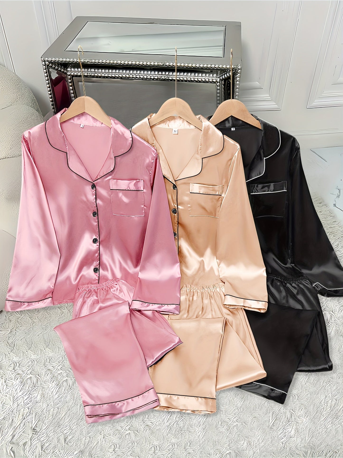 Women's Pajama Set - Satin Long Sleeve – Gray option – view 4
