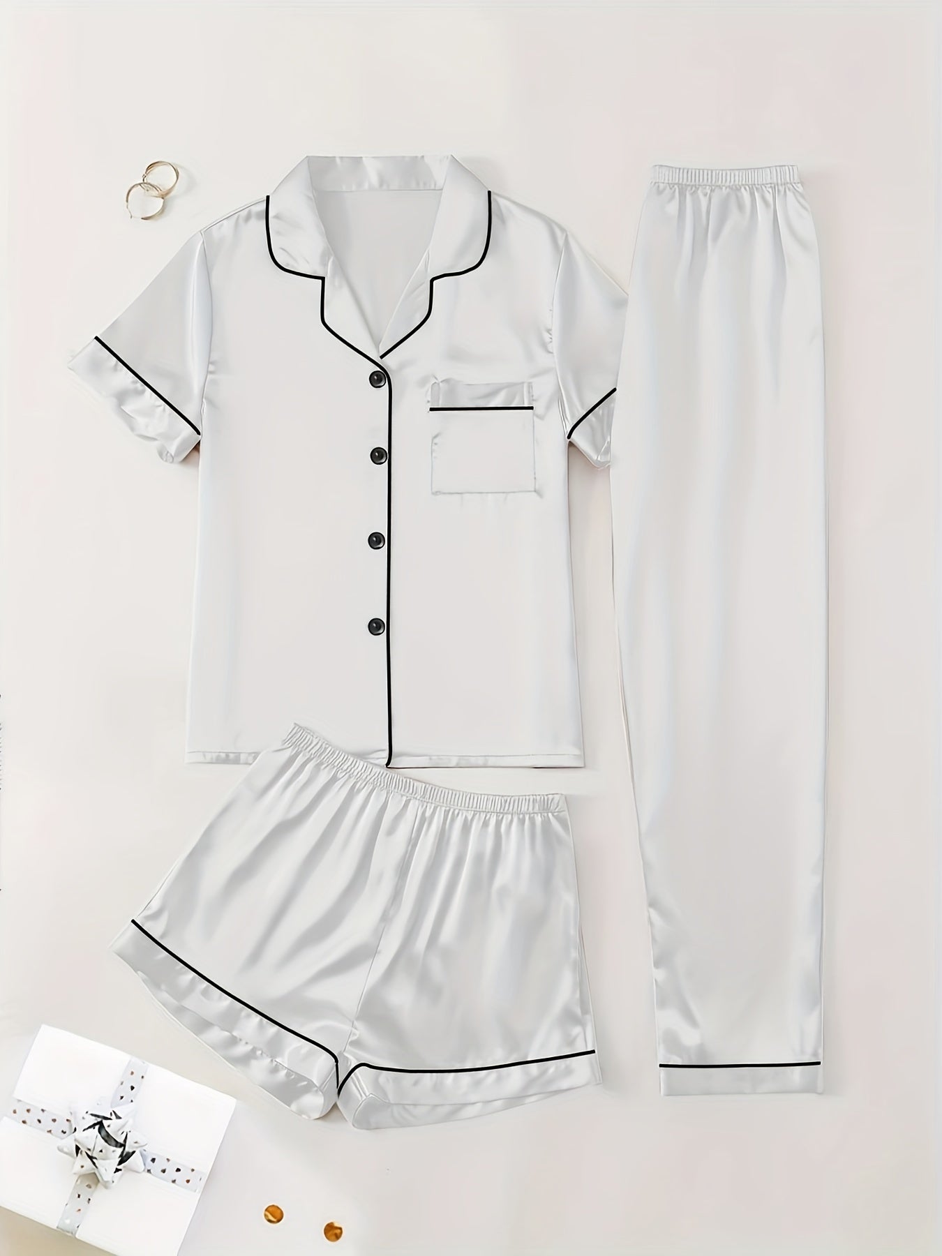 Women's Pajama Set - Satin Short Sleeve – view 2