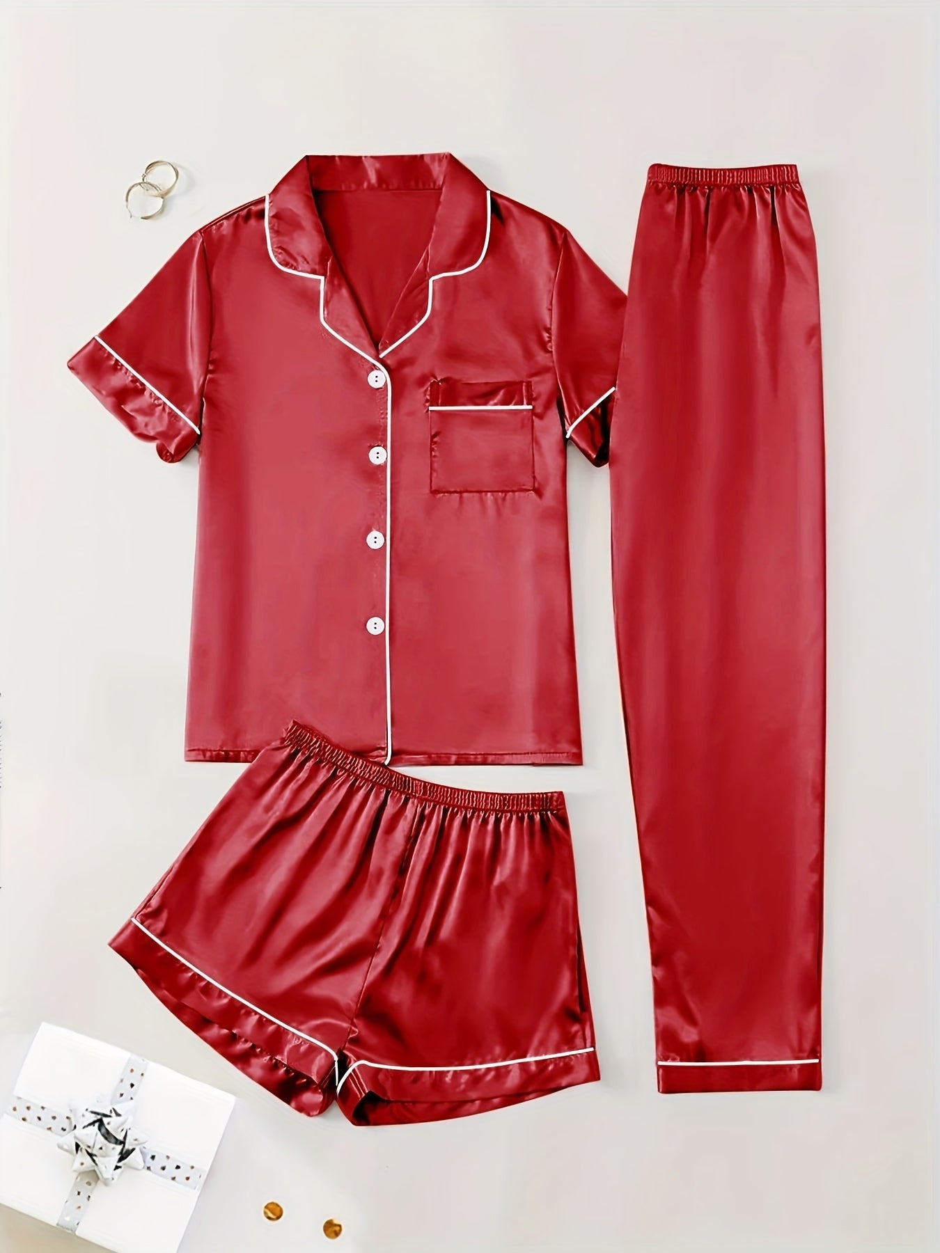 Women's Pajama Set - Satin Short Sleeve – view 4